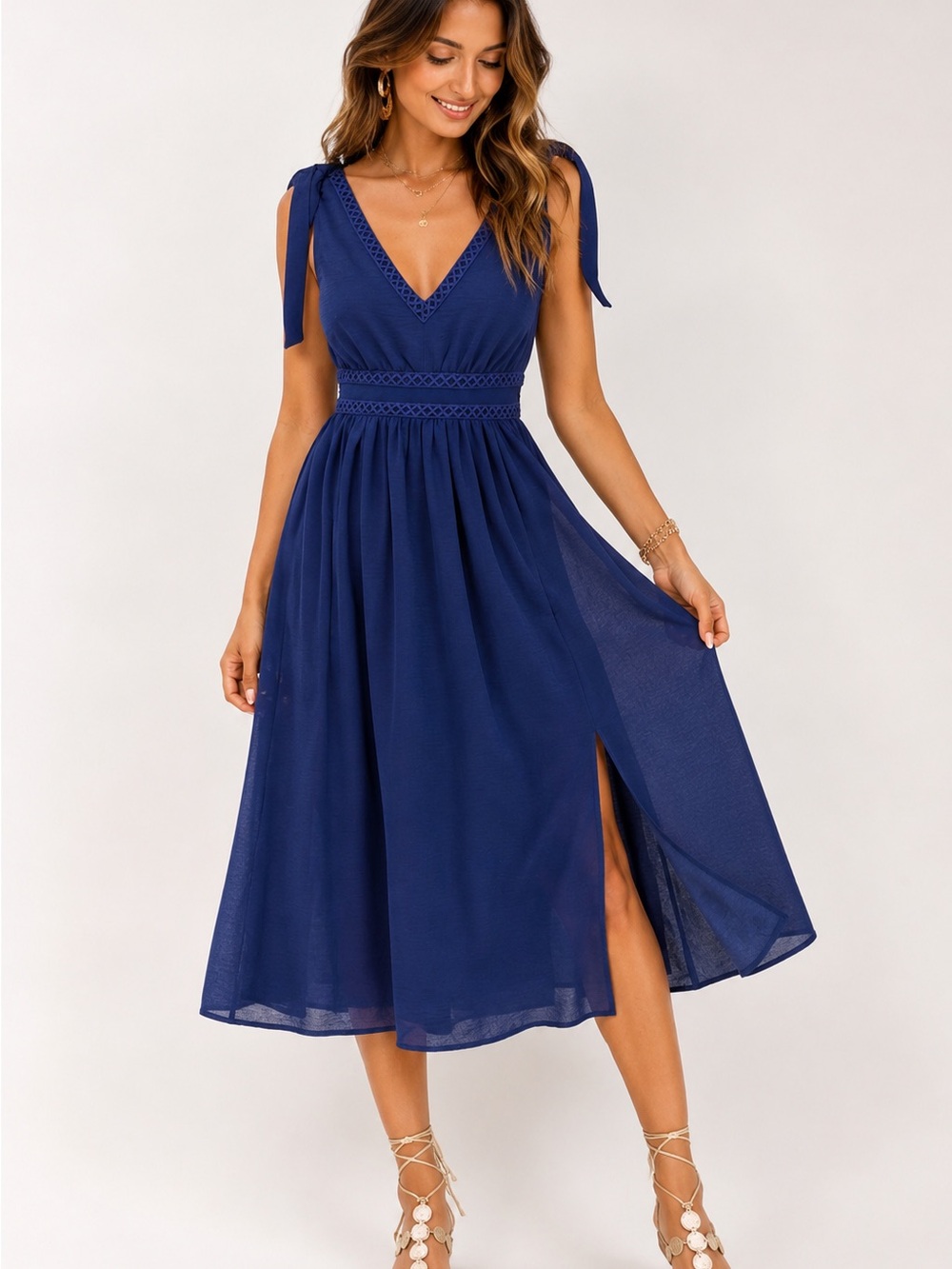 NWT Cupshe Sapphire Blue Sleeveless Tie Shoulder Maxi Dress | Size Large